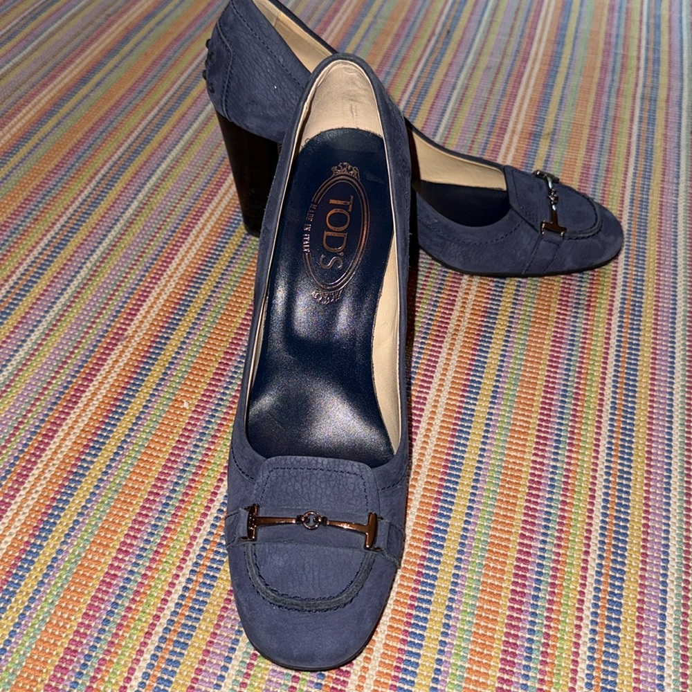 Tod's Blue Suede Loafers with Horsebit Detail NWOT 38 1/2